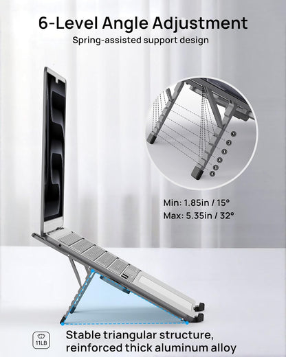 SODI [Ultra Compact] Foldable & Portable Laptop Stand for Desk, Lightweight Tablet Stand for Business Travel, Library, Cafe, 6 Level Height Ergonomic Aluminum Computer Holder for 10-16" Laptops
