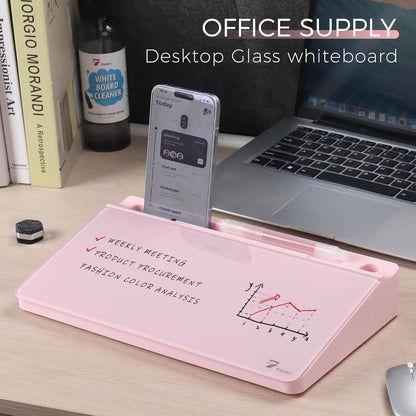 TOWON Small Compact Glass Desktop Whiteboard with Storage – 12 x 7 in Dry Erase Board for Desk, Home Office, School | Includes 5 Markers, Eraser & Holder | Space-Saving Organizer, Aesthetic Rose Gold