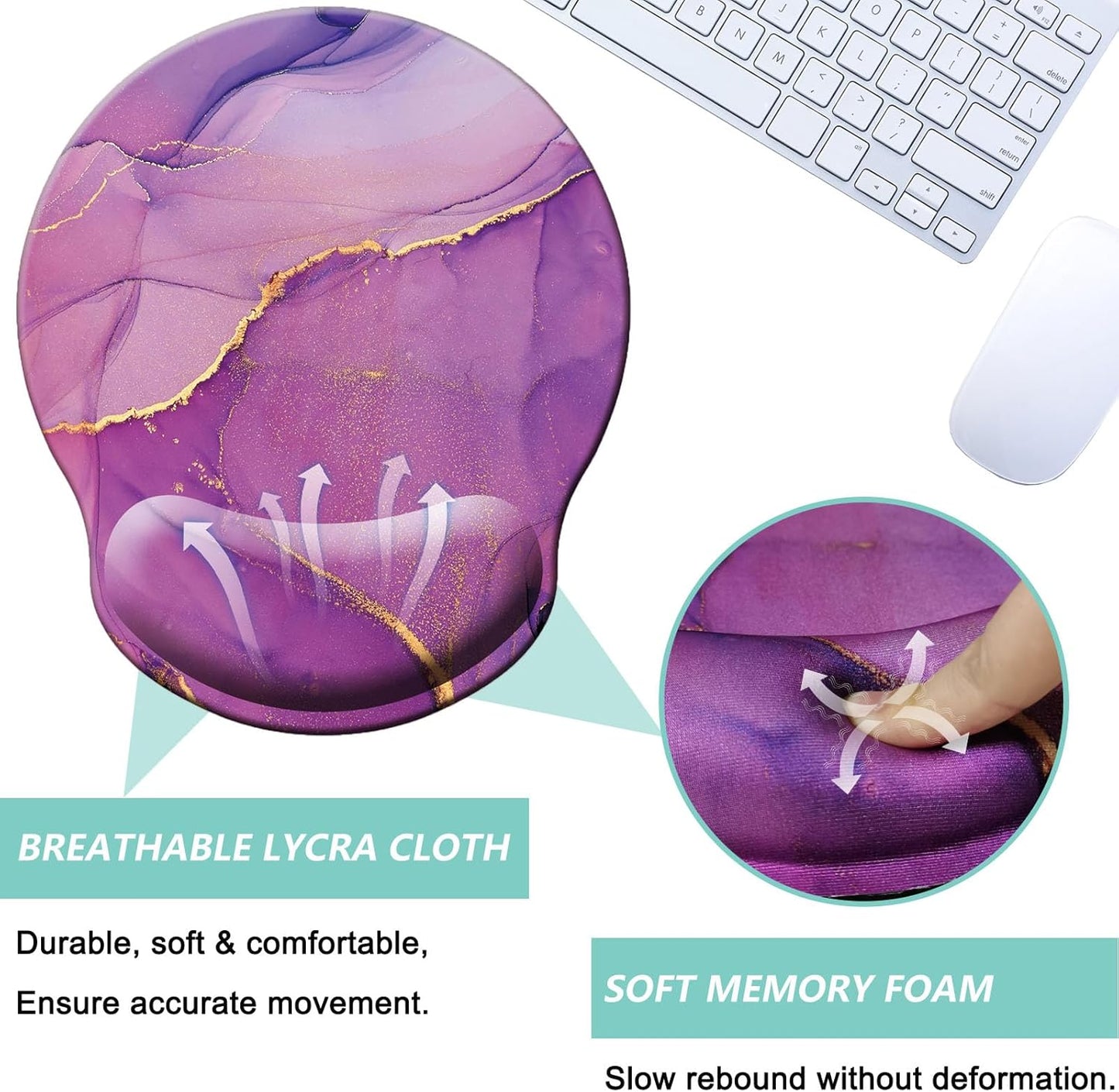 Mouse Pad with Wrist Support, Ergonomic Mouse Pad with Memory Foam Wrist Rest Cushion, Non-Slip Rubber Base Gaming Mice Pad for Home Office Computer Laptop, Flowers Grass