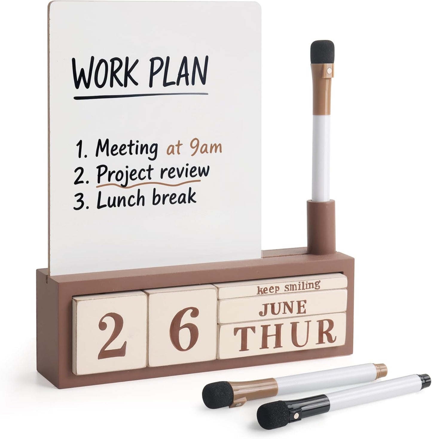 SELEAD Wooden Block Desk Calendar with Chalk Board - Daily Desktop Perpetual Calendar Words Sign Quotes for Home Office Classroom Decor, Teachers Students - Black