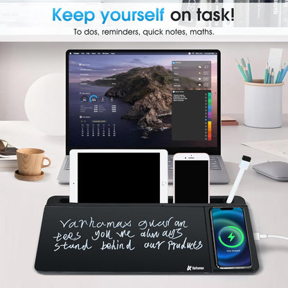 Varhomax Glass Weekly Planner Desk White Board, Desktop Calendar Whiteboard with Storage, to Do List Memo Caddy for Home Office and School Supplies, Black