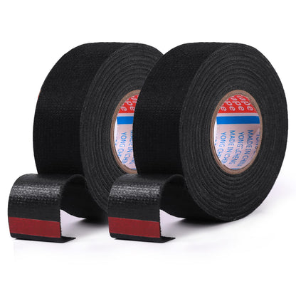HSTECH 2 Rolls Wire Loom Harness Tape, Speaker Wiring Harness Cloth Tape, Black Adhesive Fabric Tape, for Automobile Electrical Wire harnessing Noise Dampening Heat Proof （15mm X 15m）