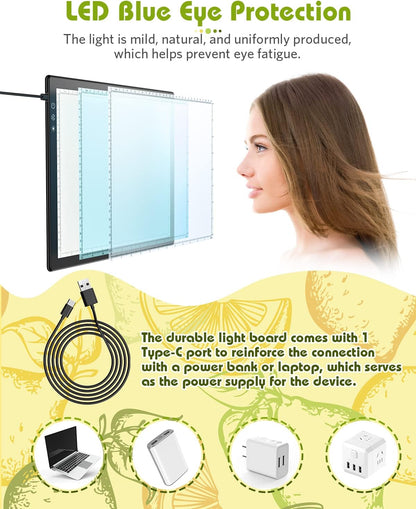 A3 Light Board for Diamond Painting, Rechargeable Battery Light Pad, Magnetic Tracing Light Box, Ultra-Thin Copy Board with 3 Colors& 6 Levels Adjustable Brightness for Drawing, Sketching, Animation