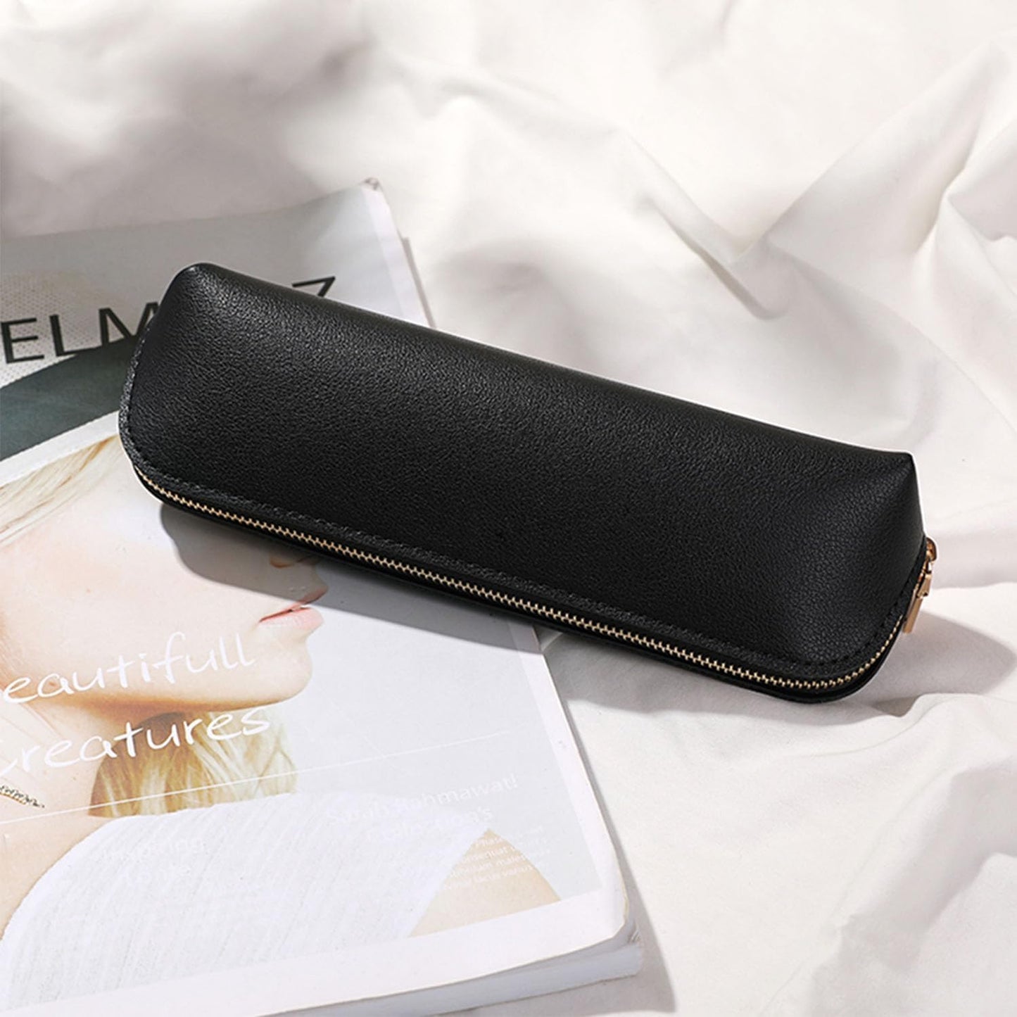 Canvas Pencil Case Cotton Canvas and Simple Multifunctional Pencil Bag Zipper Portable Storage (Black)