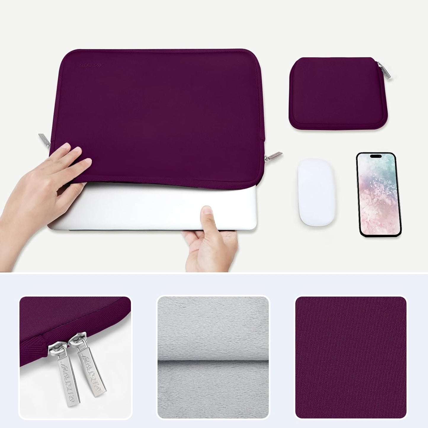 MOSISO Laptop Case 13.3 inch, 13-13.3 inch Laptop Sleeve Bag Compatible with MacBook Air/Pro 13/Pro 14 M5 M4 M3 M2 M1, HP Dell ASUS Lenovo, Neoprene Computer Sleeve Bag with Small Case, Baby Pink - Colors B