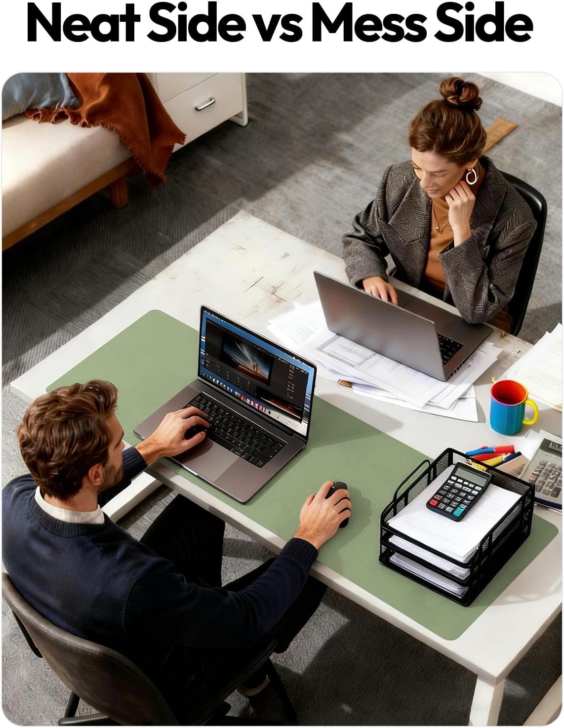 YSAGi Large Extended PU Leather Desk Pad Protector – Non-Slip Waterproof Desk Mat for Office & Home, Easy Clean Mouse Pad & Laptop Writing Blotter 35.4"x17" Black - Colors A