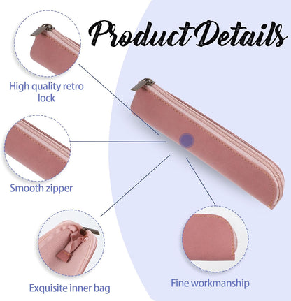 Psyqtsuary Leather Pencil Case, 2 Pcs Slim Small Pencil Pouch Portable Flat Pen Pouch with Zipper Simple Makeup Bag Lipstick Case for Women Men Home, Office, Travel Outdoor (Black, Claret)