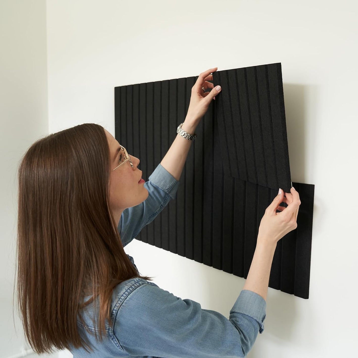 Large Felt Bulletin Board - Stylish Perfectly Sized 35" x 47" Cork Board Alternative for Office & Wall Decor – 12 Customizable Adhesive Tiles w/Golden Pins are Perfect to Display Your Photos