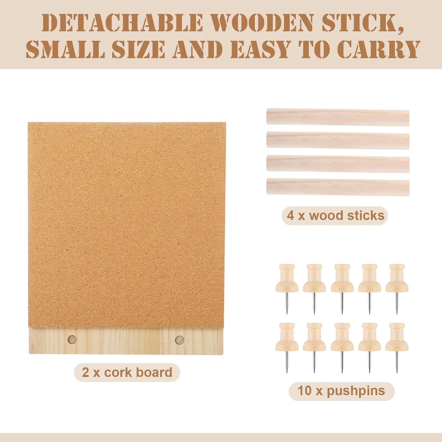 2 Pcs Desktop Cork Board 9.8'' x 8.3'' Wood Frame Bulletin Board with 12 Push Pins Display Message Memo Picture Boards for Home Office School Wall Decor