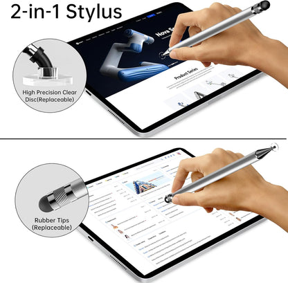 Bopomofo Stylus (5 Pcs), 2-in-1 Stylus Pen for Touch Screen, High Precision and Sensitivity, Suitable for iPhone/ipad/Android Tablets, Compatible with Touch Screens (Black/White/Blue/Rose Gold/Silver)
