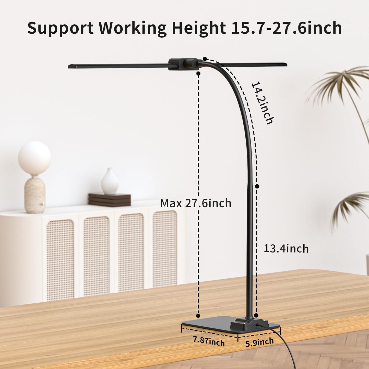 KableRika Desk Lamp Double Light: Bright Led Desk Lights for Home Office - Eye Care Reading Table Lamps with Base - Dimmable Desktop Lighting for Computer Monitor Study Drafting
