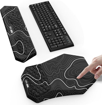 Ergonomic Mouse Pad and Keyboard Wrist Rest Support Set, Massage Design Mousepad for Carpal Tunnel Pain Relief, Memory Foam, Non-Slip PU Base for Computer Desk, Black