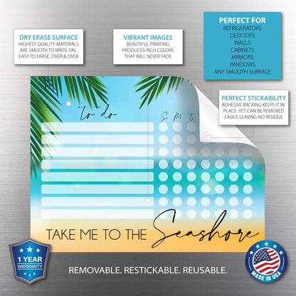 Dry Erase Whiteboard Task & Habit Tracker | Removable and Restickable Adhesive Decal | Fine-Tip Magnetic Marker Included | 9” x 12”