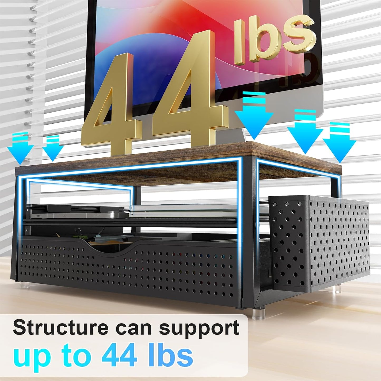 gianotter Monitor Stand Riser, Office Desk Shelf Organizer, Desk Organizer with Drawer and Pen Holder, 2-Tier Computer Stand, Office Organization (Ink)