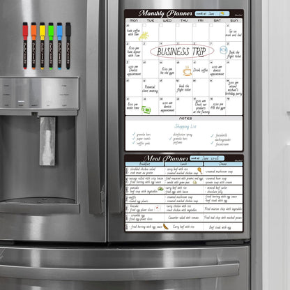 Magnetic Dry Erase List Board - 4"x12" Multifunctional List Board for Fridge - 6 Extra Fine Point Markers Included - Shipped Flat