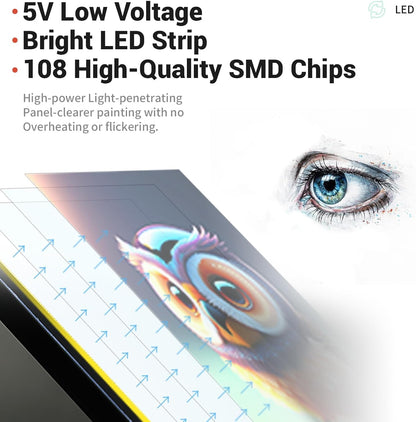 ColorWeaveArt A2 LED Light Pad for Diamond Painting – Tracing Light Box with 10 Levels/Stepless Dimming, Bright LED Light Board for Sketching, Drawing, and Diamond Art Kits for Adults & Kids