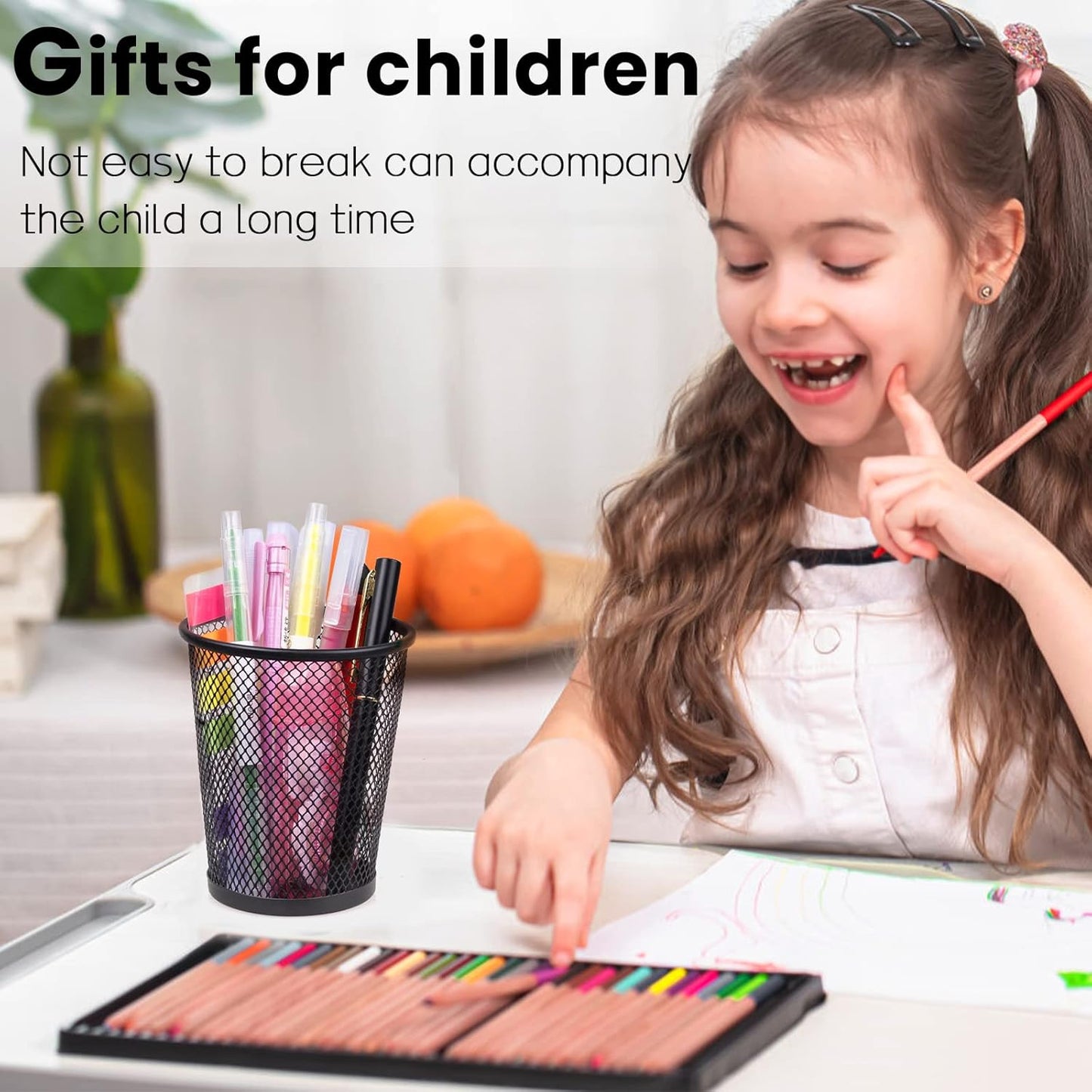 QYH Mesh Pen Cup Metal Pencil Holder for Desk 6 Packs Black Pen Organizer Office 3.54x3.93 Inch