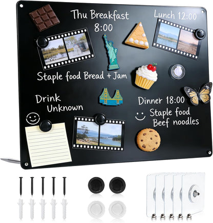 Black Magnetic Bulletin Board to Display Magnetic Notes 3 Installation Methods Multi-Purpose Display Board for Souvenir Magnets Fridge Stickers Photos Spice Jars Desktop Board for Home Kitchen Office