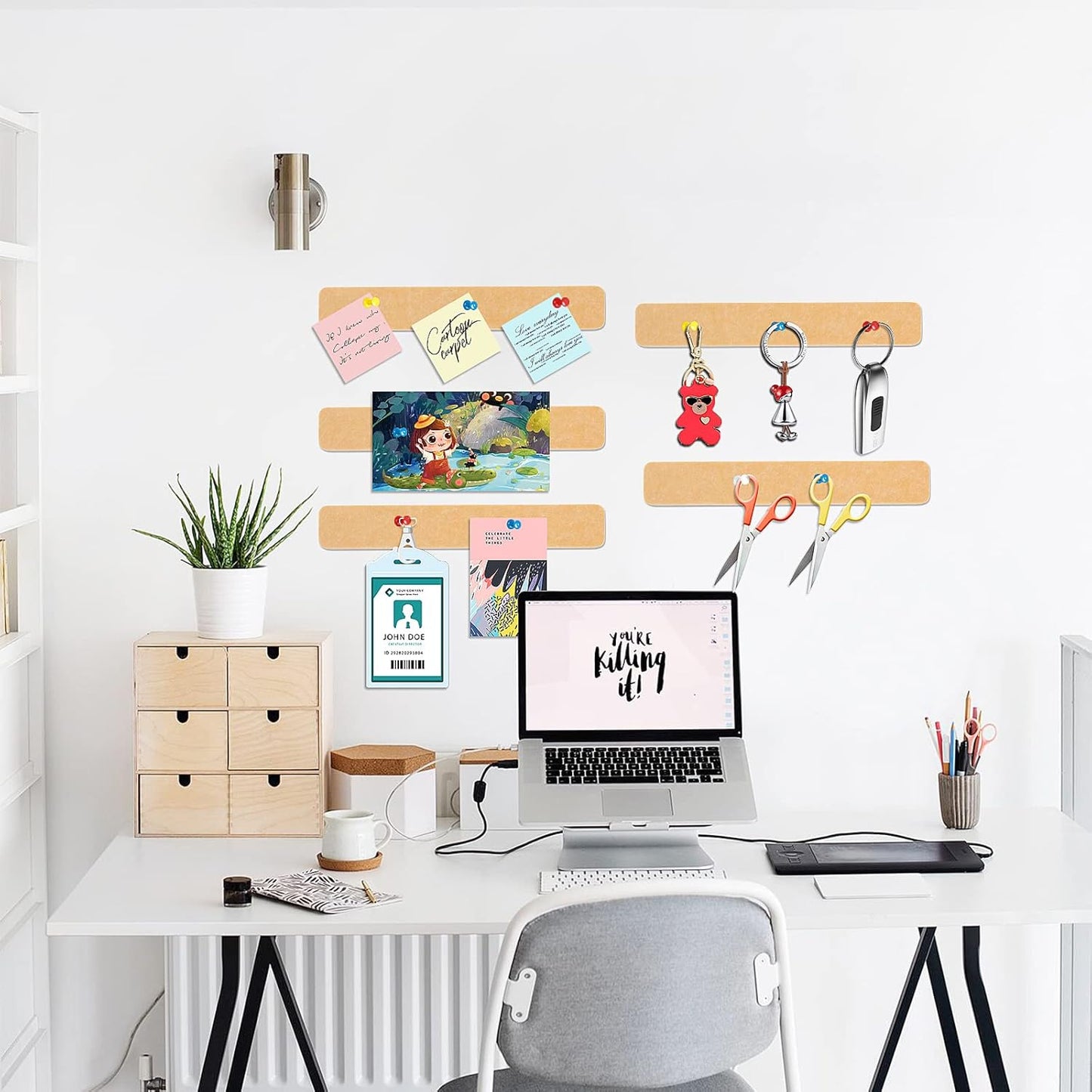 Felt Pin Board Bar Strips Bulletin Board for Bedrooms Offices Home Wall Decoration, Notice Board Self Adhesive Cork Board with 35 Push Pins for Paste Notes, Photos, Schedules