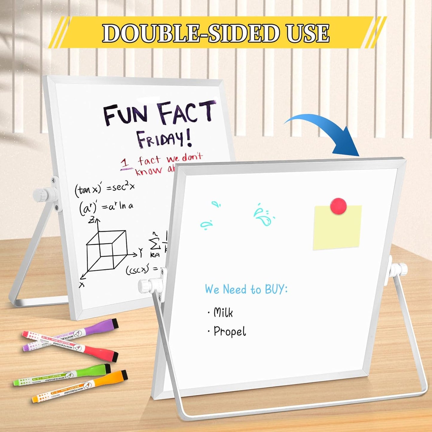 Dry Erase Magnetic White Board, 16" x 12" Double-Sided Desktop Whiteboard with Stand, Portable Small Whiteboard Set for Drawing, Office, Home