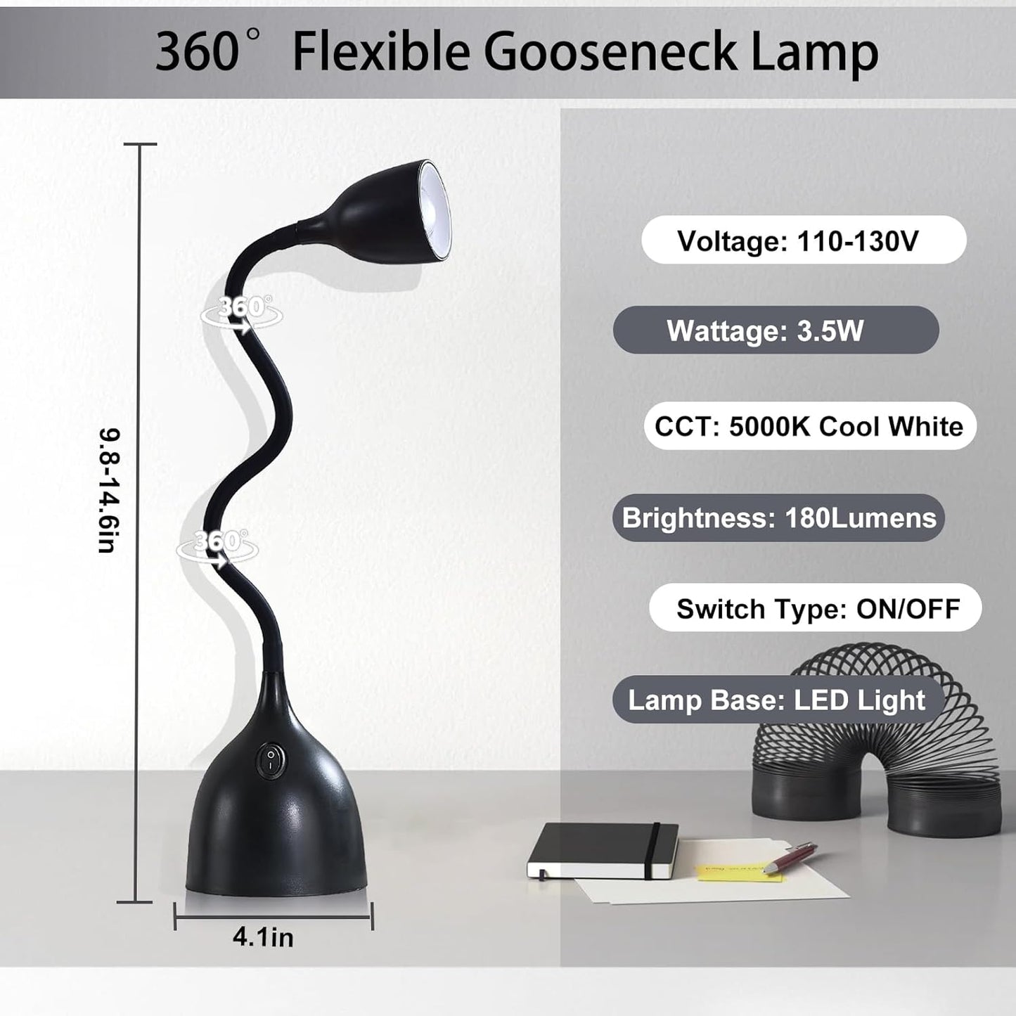 EJIAXIN Desk Lamp for Home Office - Clip on Reading Light and Bed Headboard Clamp Lamp, Bedside Gooseneck Table Lamp, Clip on Desk Lamps, Eye-Caring Desk Lamp for College Dorm Room Study Lamp, White