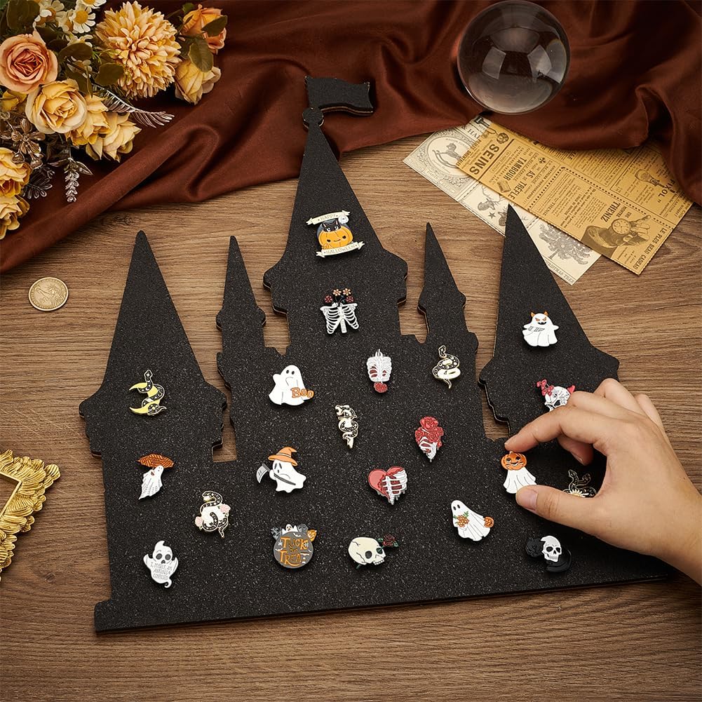 BENECREAT Castle Pin Board Cork Board, 14.2x11.8inch Bulletin Display Board Brooch Jewelry Display Cork Tray for Brooch Pin Collection Display, Office Home and School Decor