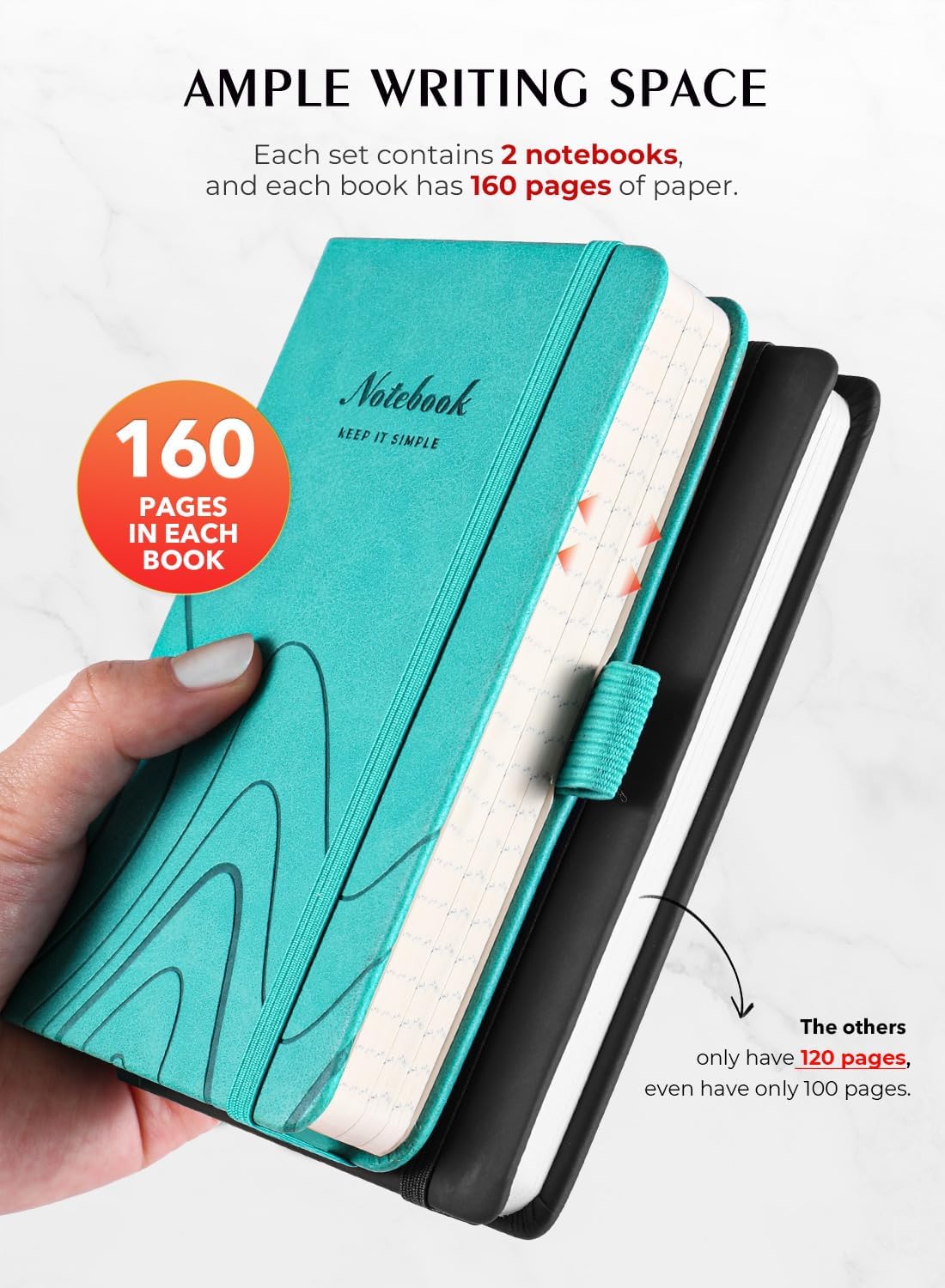 AISBUGUR Pocket Notebook, Small Notebook, 2-Pack Total 320 Pages,3.7" x 5.7" Pocket Notebook (2 Pack, Black1)