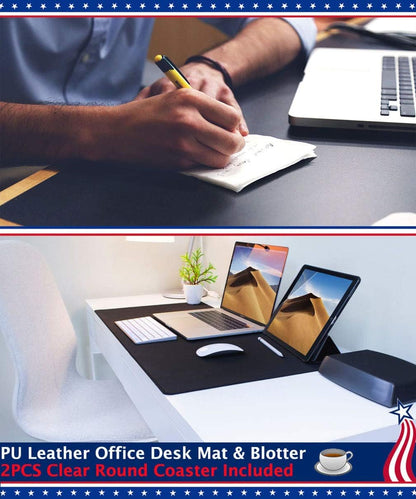 24 X 60 Inch XL Desk Mat Desktop Protector Non-Slip PU Leather Desk Pad Blotter Laptop Computer Gaming Keyboard Mouse Pad Writing Mat Desk Cover for Women Men Kids Girls Rctangular Waterproof Black