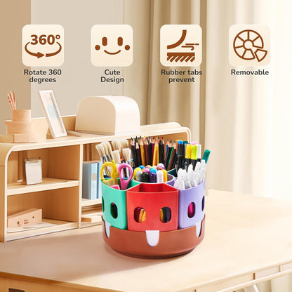 GAMENOTE Rotating Art Supplies Organizer - Lazy Susan Office School Supply for Kids Desk Organization and Storage Homeschool Craft Caddy Classroom Organization (Large)