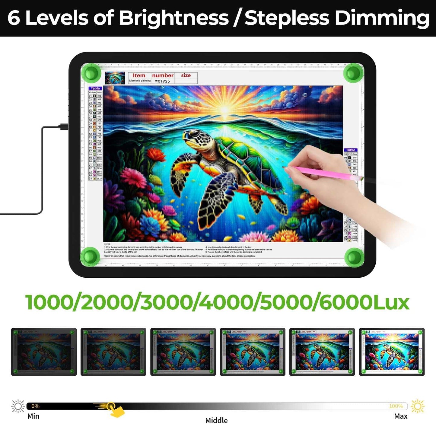 A2 Light Pad (25.2" x 18.4"), Large Magnetic Bright Light Box for tracing,6 Levels Dimming/3 Color,Physical Buttons,Light Board for Diamond Painting,Light Table for Drawing, Sketching