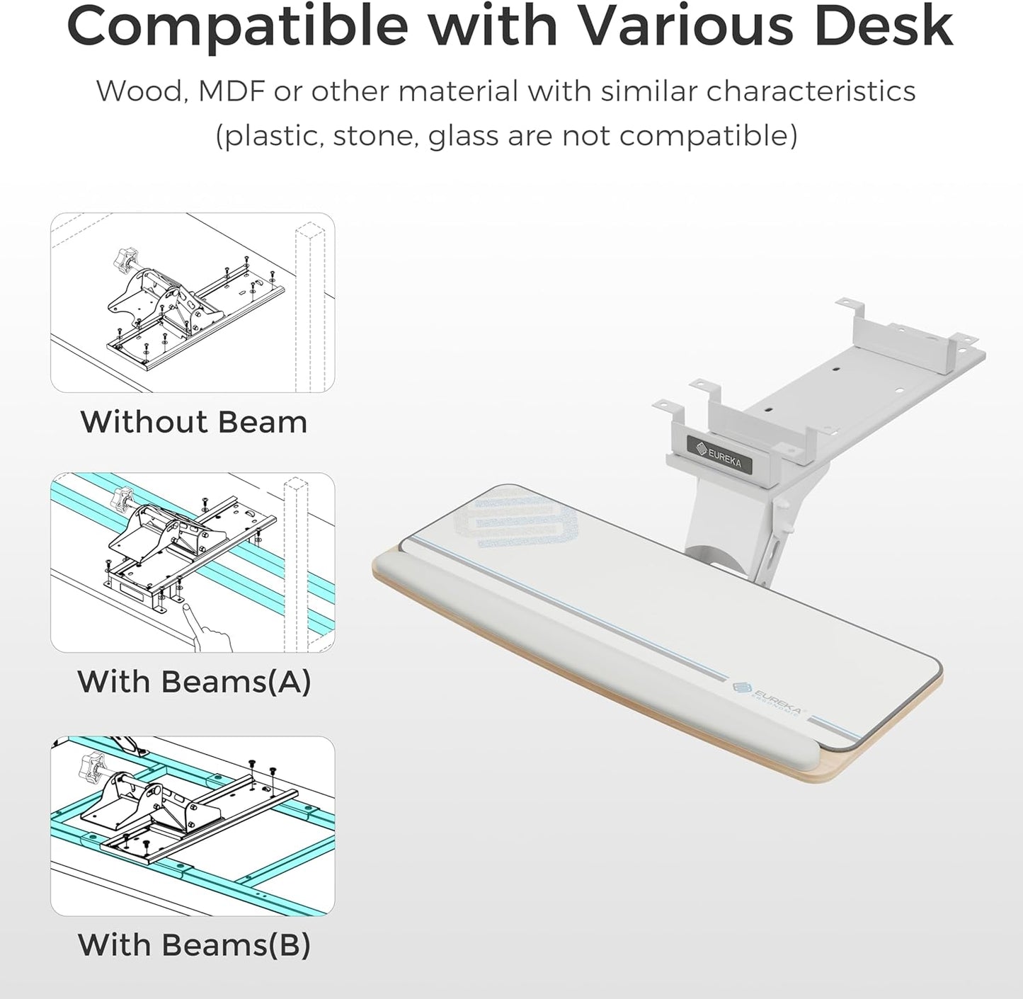 EUREKA ERGONOMIC Height Adjustable Mouse & Keyboard Tray Under Desk, 28x10'' Large Slide Out Swivel Tilt Computer Keyboard Drawer with Pad for Gaming Home Office, Dual Mount
