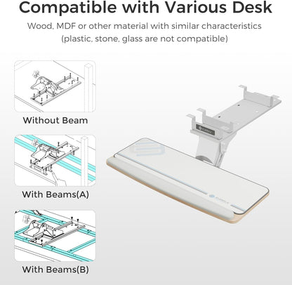 EUREKA ERGONOMIC Height Adjustable Mouse & Keyboard Tray Under Desk, 28x10'' Large Slide Out Swivel Tilt Computer Keyboard Drawer with Pad for Gaming Home Office, Dual Mount
