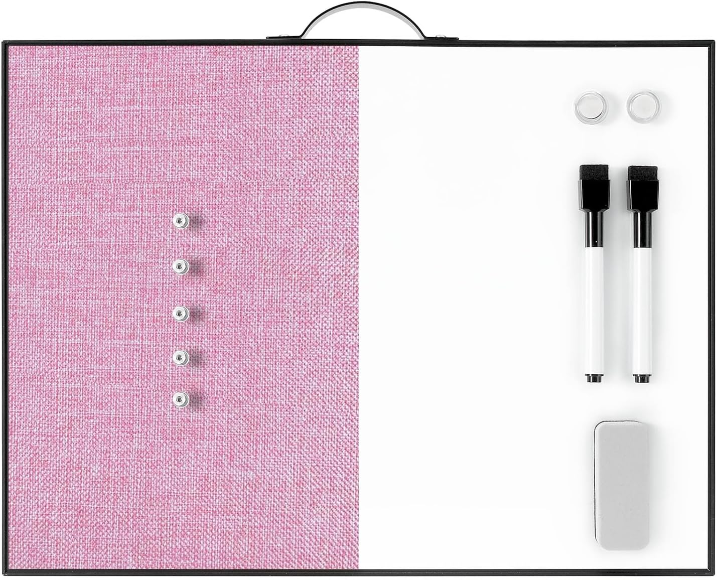 TSJ OFFICE Small Whiteboard Cork-Board - 16" X 12" Portable Aluminum Black Framed Magnetic Dry Erase Board, Small Bulletin Cork Board with Holder for Office, Home and School