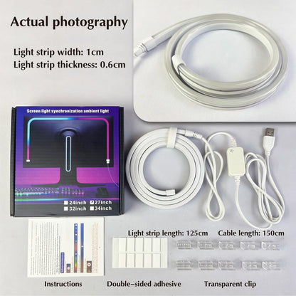 Monitor LED Backlights, LED Strip Light Sync with Screen Color/Music, Computer Light Bar Behind Screen, for PC/Mac, LEDs for Desk Gaming, USB Interface,Software Control (24 inch)
