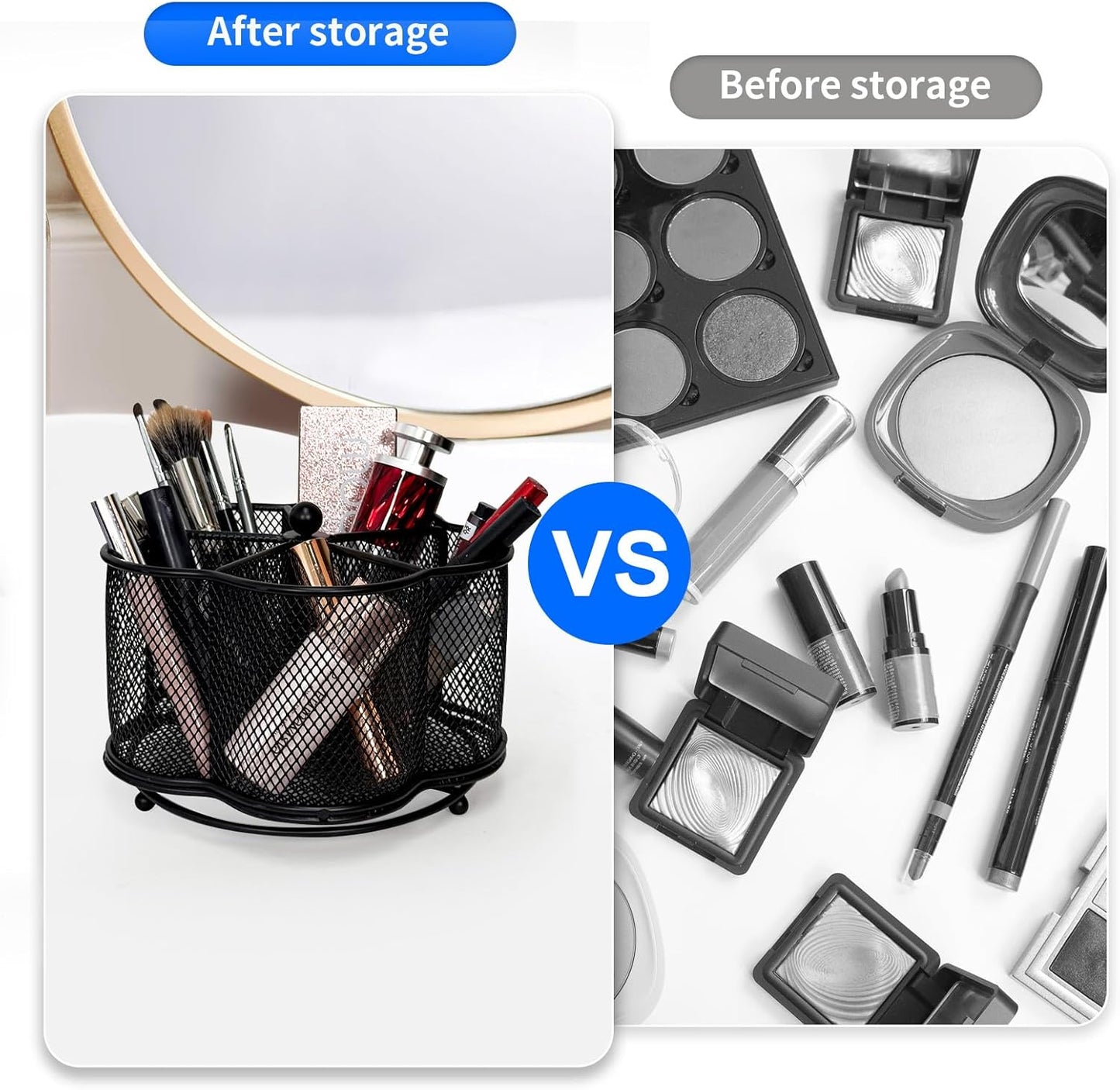 360 Degree Rotate Pen Holder for Desk Mesh Desk Pen Organizer Pencil Holder Large Capacity Accessories & Workspace Organizers for School,Home (Black, No hook)