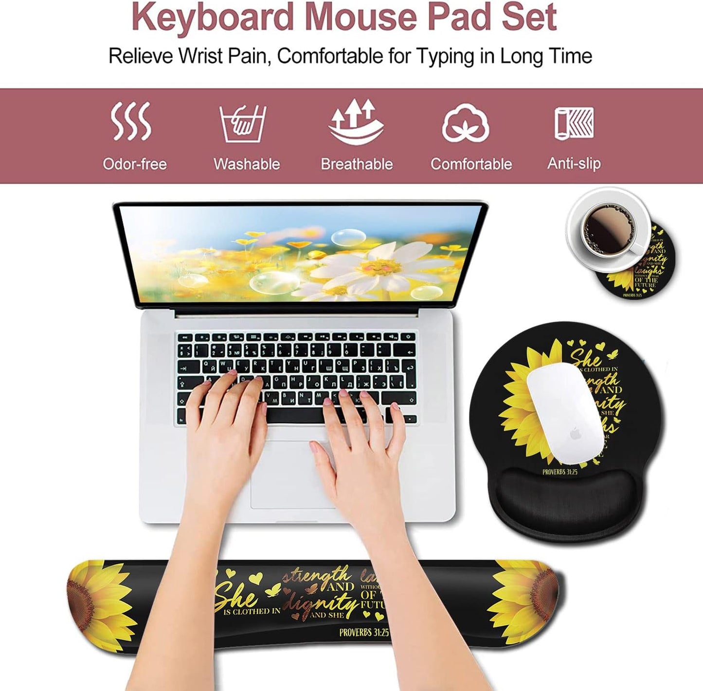 Mouse Pad with Wrist Support, Ergonomic Gel Mouse Pad Beautiful Flowers,Pink Hyacinths on Wood Panel，Non-Slip Durable, Memory Foam Keyboard Wrist Rest, Suitable for Office Typing Games