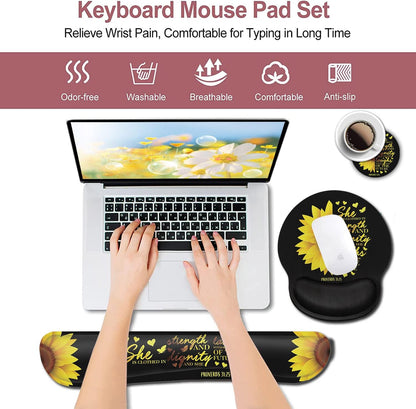 Mouse Pad with Wrist Support, Ergonomic Gel Mouse Pad Beautiful Flowers,Pink Hyacinths on Wood Panel，Non-Slip Durable, Memory Foam Keyboard Wrist Rest, Suitable for Office Typing Games