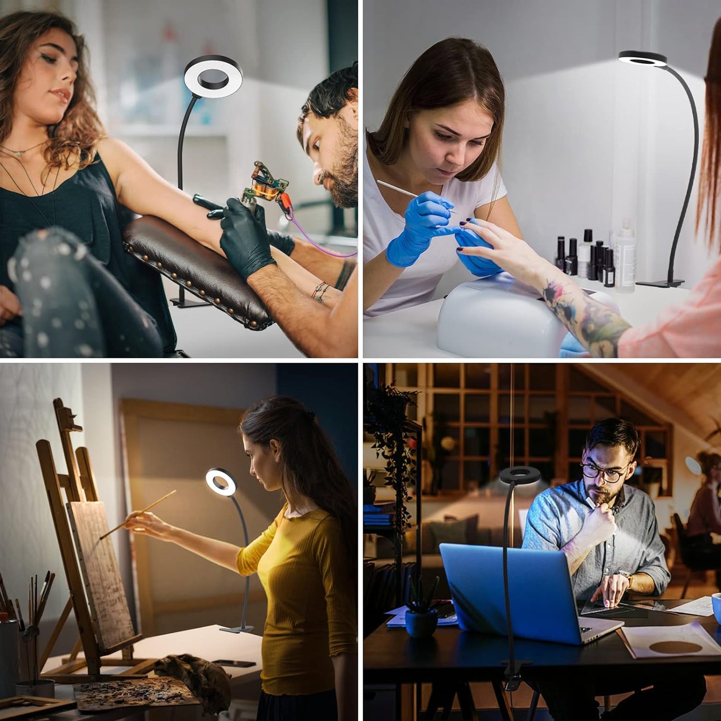 iZELL Book Light, Clip on Reading Light with Silicone Flexible Arm, Dimmable LED Lamparas Clamp on Workbench Desk for Studying Painting Crafting Drawing Makeup Nail Tech Puzzle Task - 27.6‘’ White
