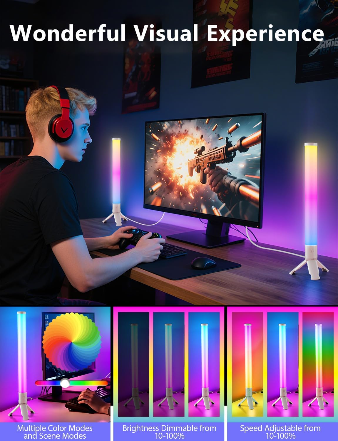 DAYBETTER 360° Smart LED Light Bars, RGB Light Bars with 16 Million Colors, Smart Gaming Lights with Music Sync and Scene Modes, 3 Modes Control, Mood Lighting, Gaming Light Bar for Room, TV, Monitor