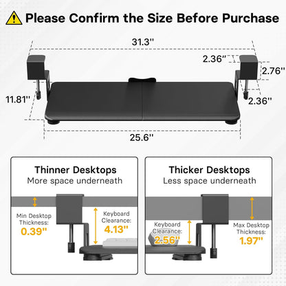 BONTEC KMT01 Under Desk Keyboard Tray, Pull-Out Keyboard & Mouse Platform with C-Clamp, 25.6 x 11.8 in Space-Saving Ergonomic Slide-Out Drawer, White