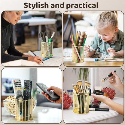 2 Sets Metal Pen Holder for Desk,Makeup Brushes Cup Holder, Pencil Holders, Pen cup, Home and Office Organizer, Black