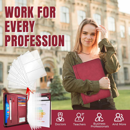 Padfolio Portfolio Folder Binder-Organizer Planner Notebook Zippered Portfolio Padfolio for Women & Men with Document Sleeve,Letter/A4 Size Clipboard,Business Card Holders (Brown Leaf)