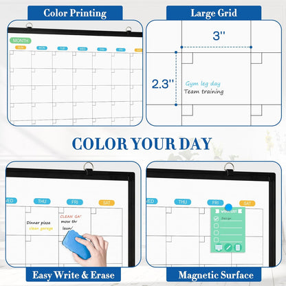 WALGLASS Weekly Dry Erase Calendar Whiteboard for Wall, 24" x 18" Double-Sided Weekly Planner White Board with Notes, Daily Tracker, Aluminum Framed Hanging & Wall Mount for Home, Office, School