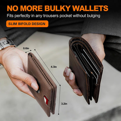 Wallet for Men Slim RFID Blocking Bifold Carbon Fiber,Minimalist Small Compact Front Pocket Credit Card Holder,Thin Mens Leather Wallets Smart Security With 2 ID Windows 1 Cash,Birthday Gifts for Men