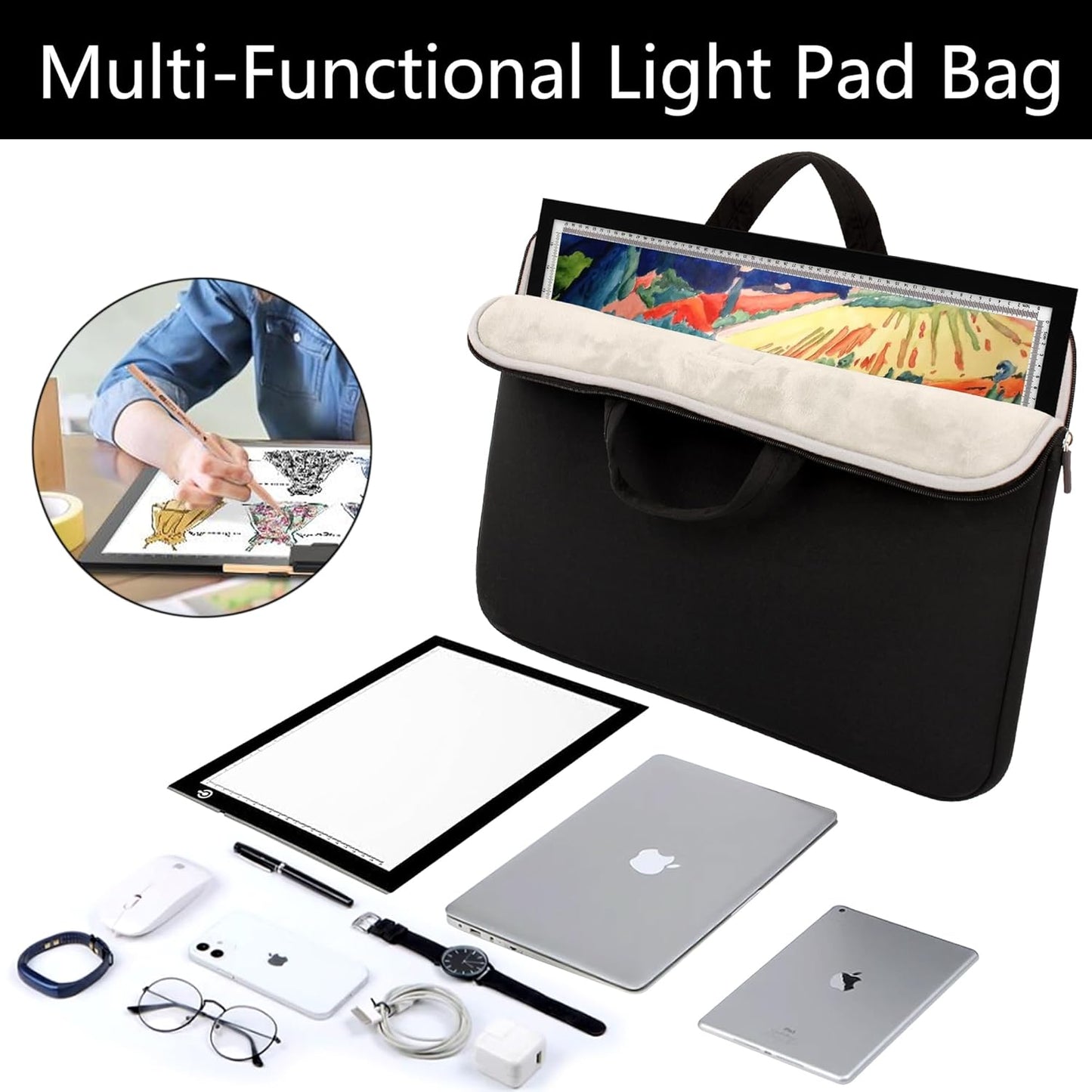 A3 Light Pad Carrying Bag for Diamond Painting,Diamond Painting Light Pad Bag,Laptop Tote Bag,Tracing Light Board Carrying Bag,Padded Fleece Liner Protective Case for A3 Light Pad
