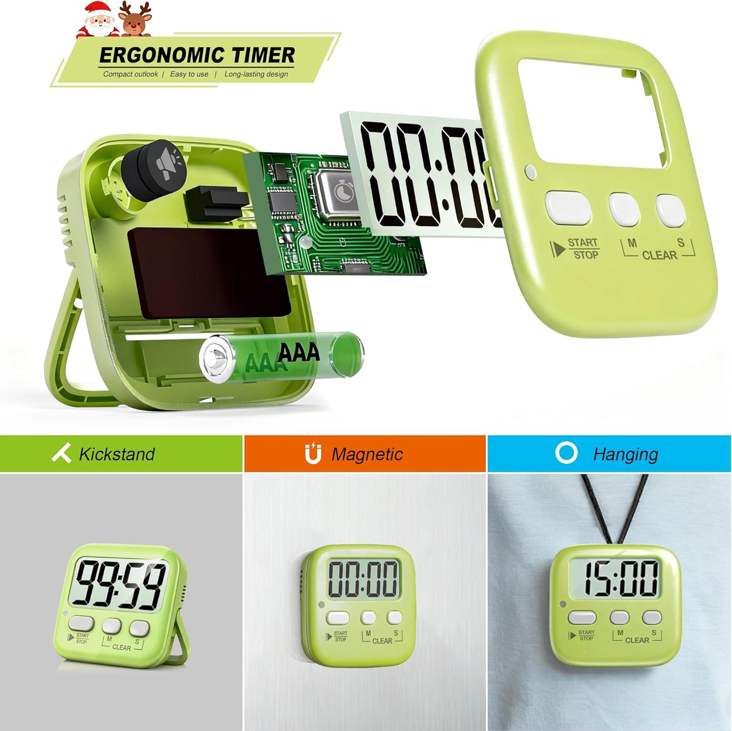 Antonki 2 Pack Digital Timer for Kids, Magnetic Countdown Kitchen Timers for Cooking, Egg, Classroom, Teacher, Exercise, Study, Oven - Battery Included