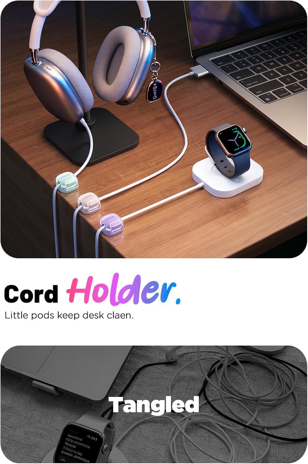 Cord Organizer, 8 Pack Cable Clips [1s Lock & Strongest Adhesive] Spring Cable Management, Cord Holder for Nightstand, Home Office Desk Accessories, Women Teen Cute Room Decor College Dorm Essentials