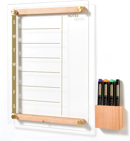 Glass Golden Weekly Dry Erase Calendar & Menu Whiteboard for Wall, Meal Planning & Grocery Shopping List White Board for Kitchen, 15x11, 7 Days Planner for Home, 4 Wet Erase Markers Included, Yeoux*