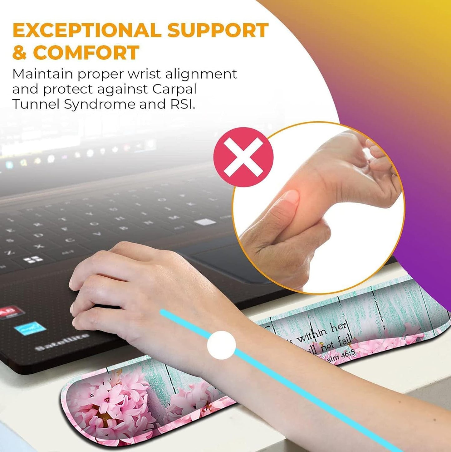 Mouse Pad with Wrist Support, Ergonomic Gel Mouse Pad Beautiful Flowers,Non-Slip Durable, Memory Foam Keyboard Wrist Rest, Suitable for Office Typing Games, Pink Hyacinths on Wood Panel