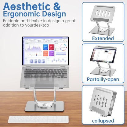 Laptop Stand for Desk Adjustable Computer Stand with 360 Rotating Base Ergonomic Laptop Riser Mount for Desk Foldable Protable Computer Desk Fits with MacBook Pro Air, Rectangle